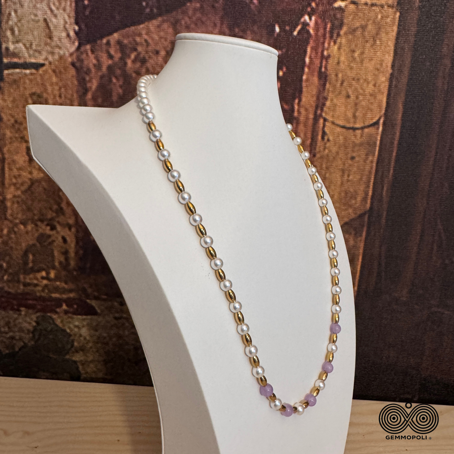 Collana elegante con tre sfere di Ametista Lavanda 
