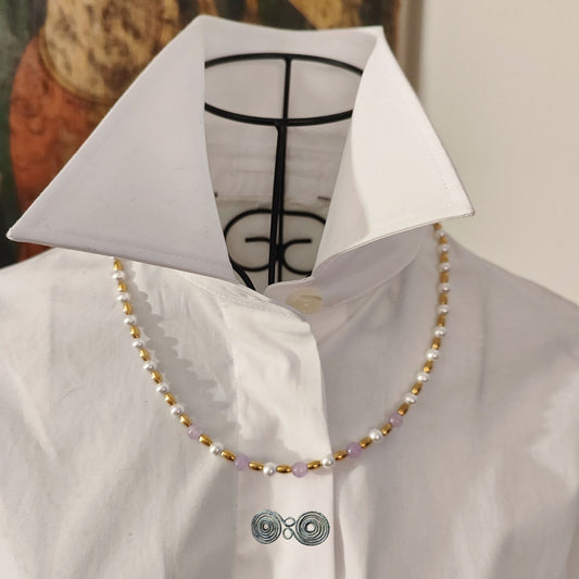 Collana perle di conchiglia bianche e pietre di ametista lavender GA0031.