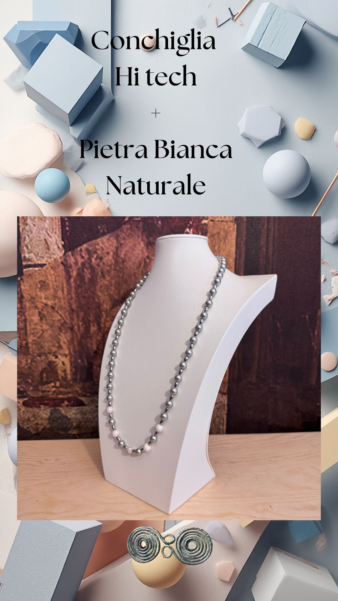 Vista laterale destra della collana con perle e howlite bianca verticale per i social
