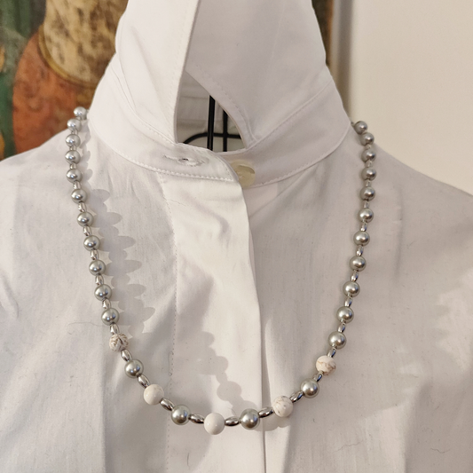 Collana Perle Elegance e Howlite Bianca Naturale 60 cm GA0032