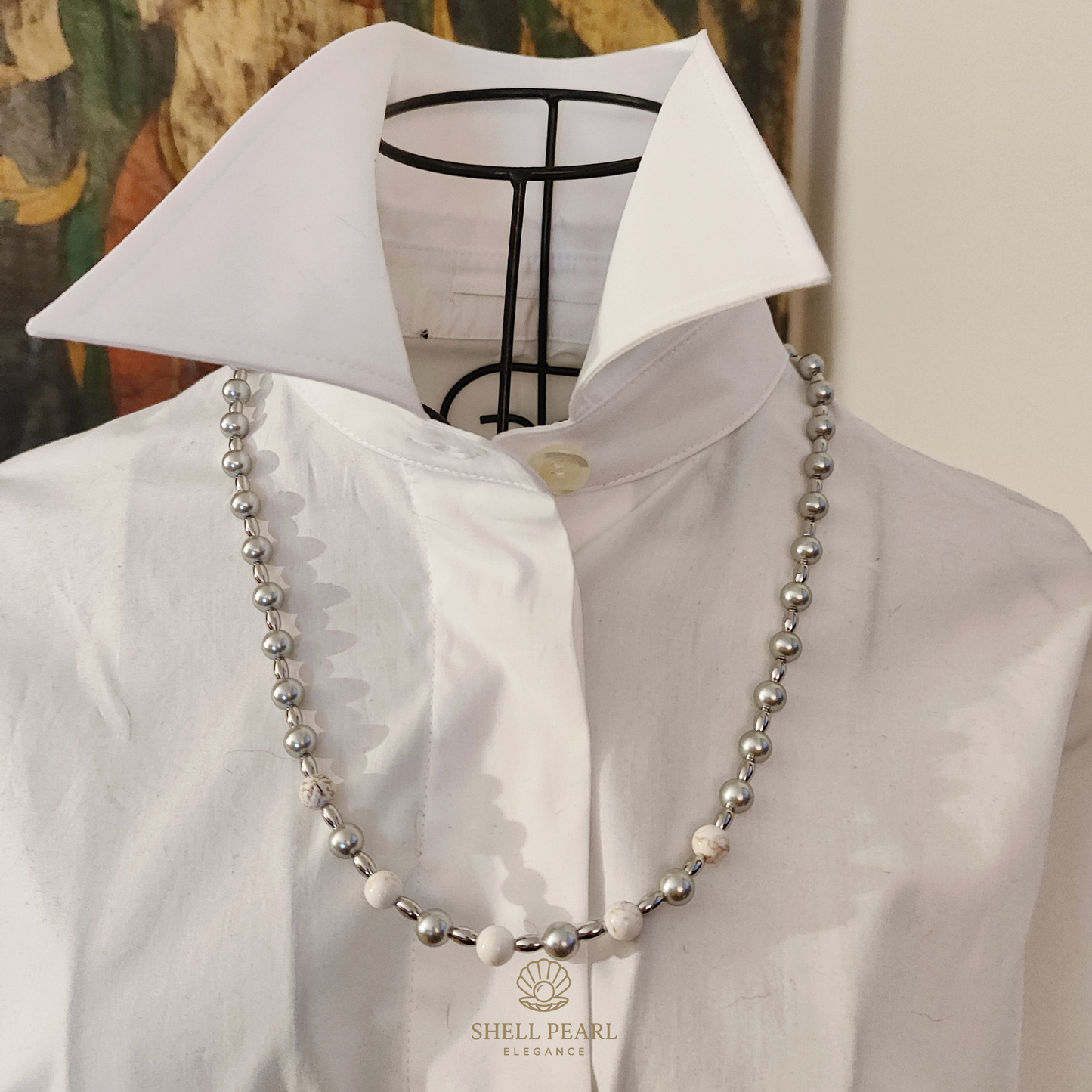 Collana Perle Elegance e Howlite Bianca Naturale 60 cm GA0032