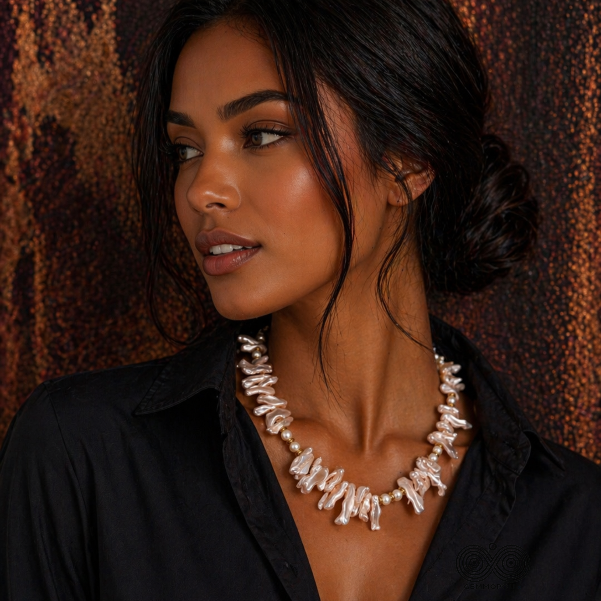 Modella con collana raffinata in madreperla rosa e bianca gemmopoli ga0033