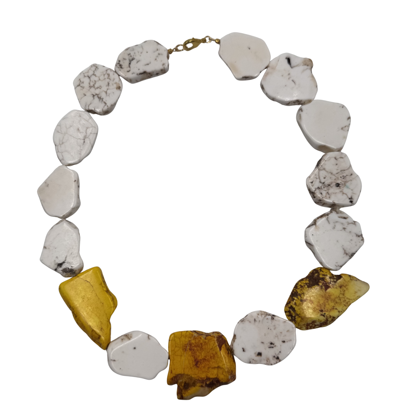 Collana Howlite Bianca e Gialla naturale con pietre irregolari GA0044 
