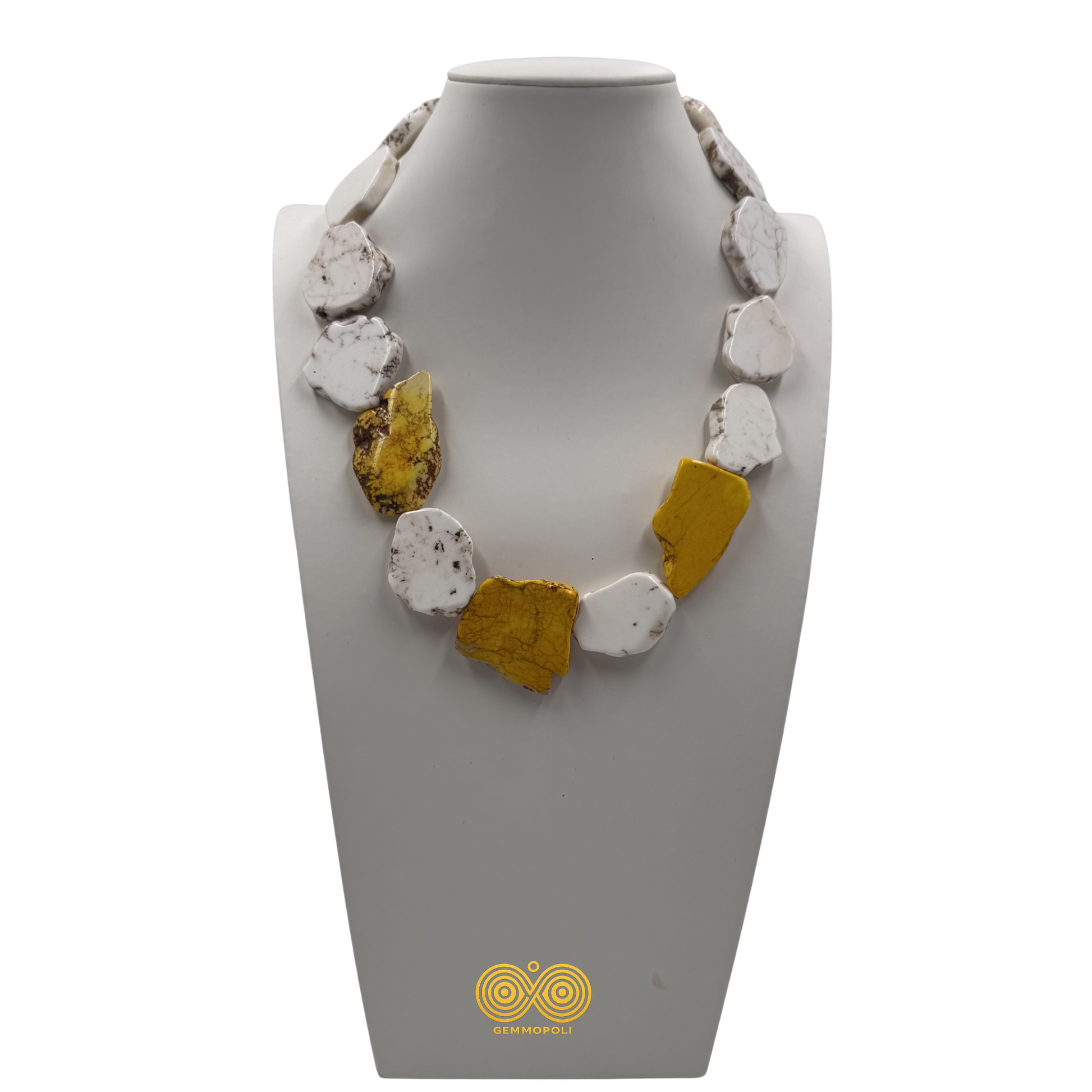 Collana Gemmopoli in Howlite Bianca e Gialla da 55 cm 