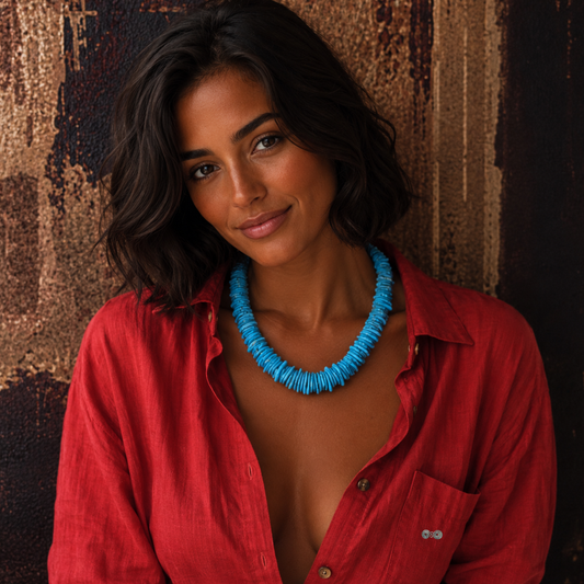 collana donna elegante pietre a disco scalare indossata
