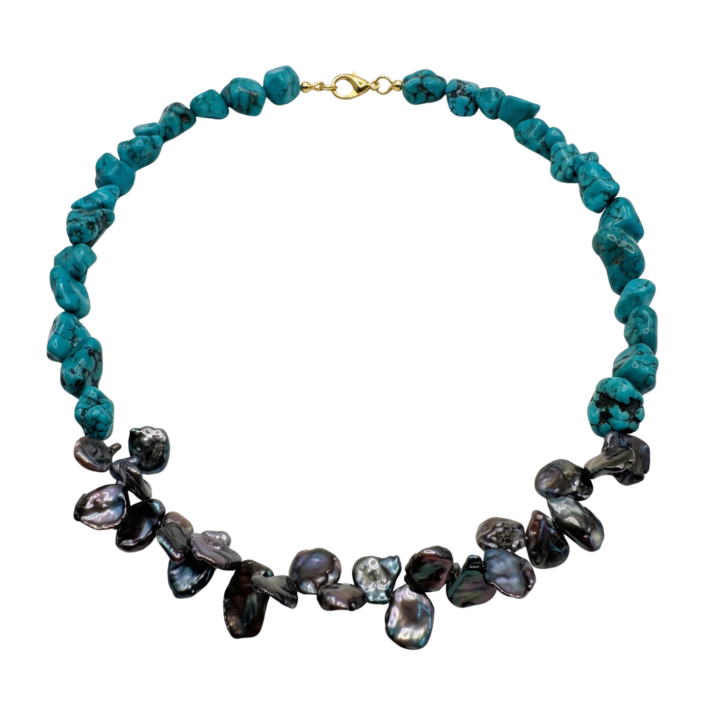 Collana in howlite verde turchese e perle heishi grigie con acciaio oro per e-commerce e marketplace 