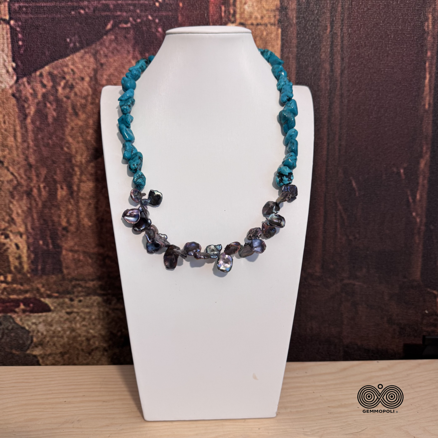 Collana in howlite turchese verde e perle heishi grigie Gemmopoli GA0049 