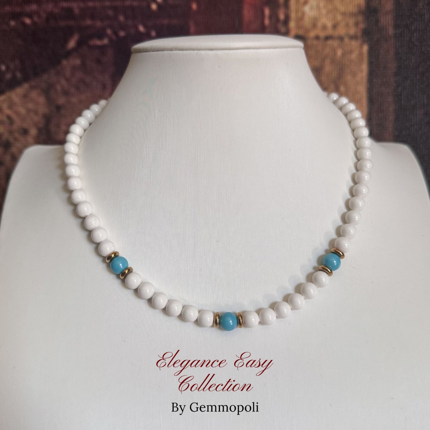 Collana colorata Elegance Easy bianca con dettaglio turchese luminoso 