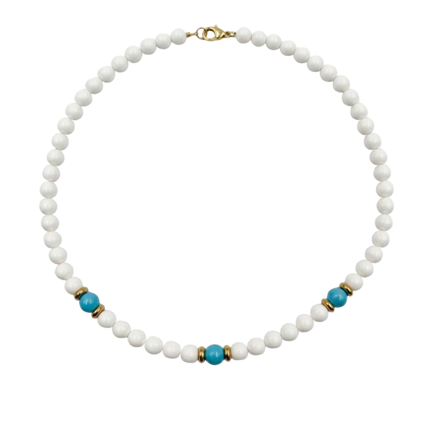 Collana Gemmopoli GA0053 Madreperla Bianca 6 mm con Tre Perle Turchesi 