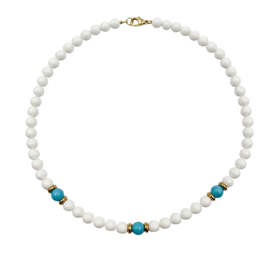 Collana Gemmopoli GA0053 Madreperla Bianca 6 mm con Tre Perle Turchesi 