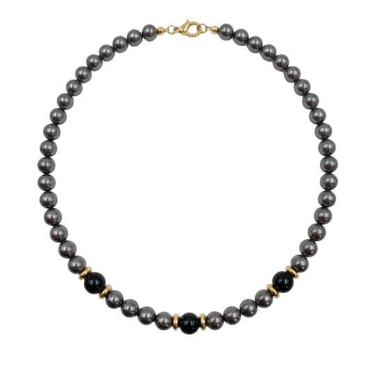 Collana Gemmopoli GA0055 Madreperla Grigia 6 mm con Tre Perle Nere 