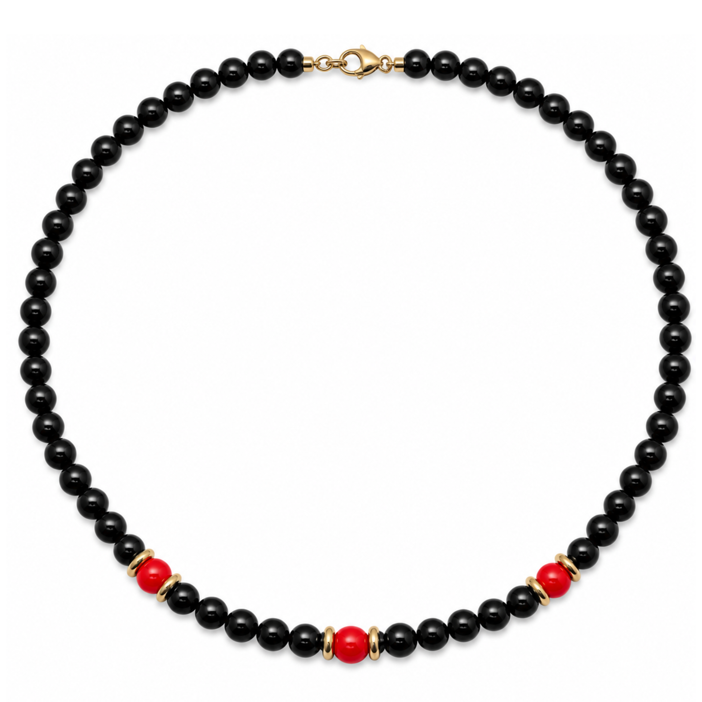 Collana Gemmopoli GA0056 Madreperla Nera 6 mm con Tre Perle Rosse 