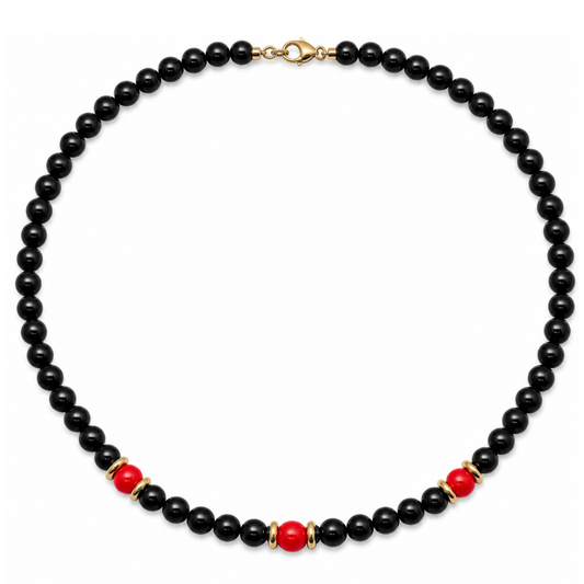 Collana Gemmopoli GA0056 Madreperla Nera 6 mm con Tre Perle Rosse 