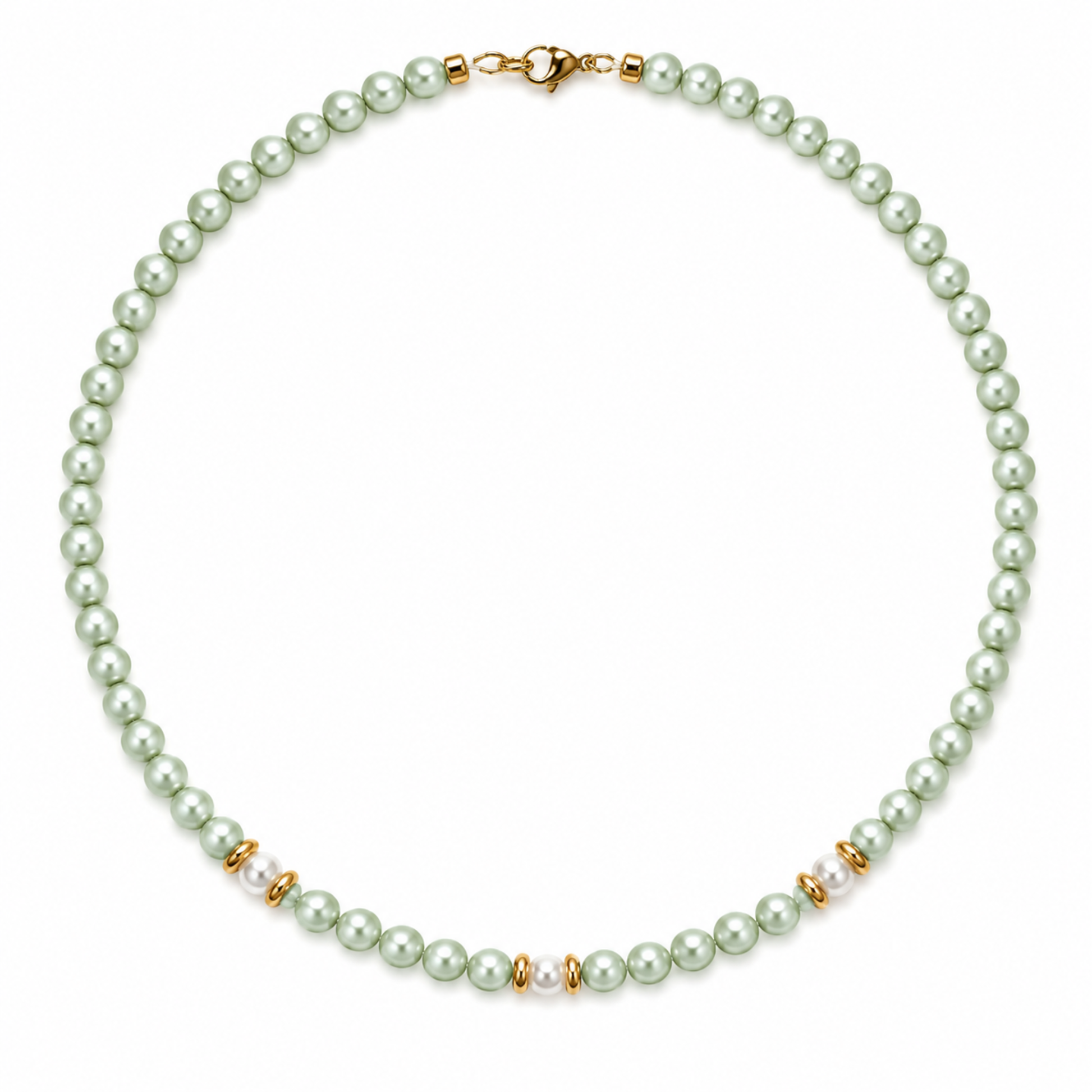 Collana Gemmopoli GA0057 Madreperla Verde Acqua 6 mm con Tre Perle Bianche 