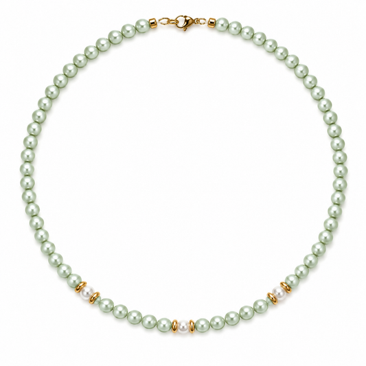 Collana Gemmopoli GA0057 Madreperla Verde Acqua 6 mm con Tre Perle Bianche 