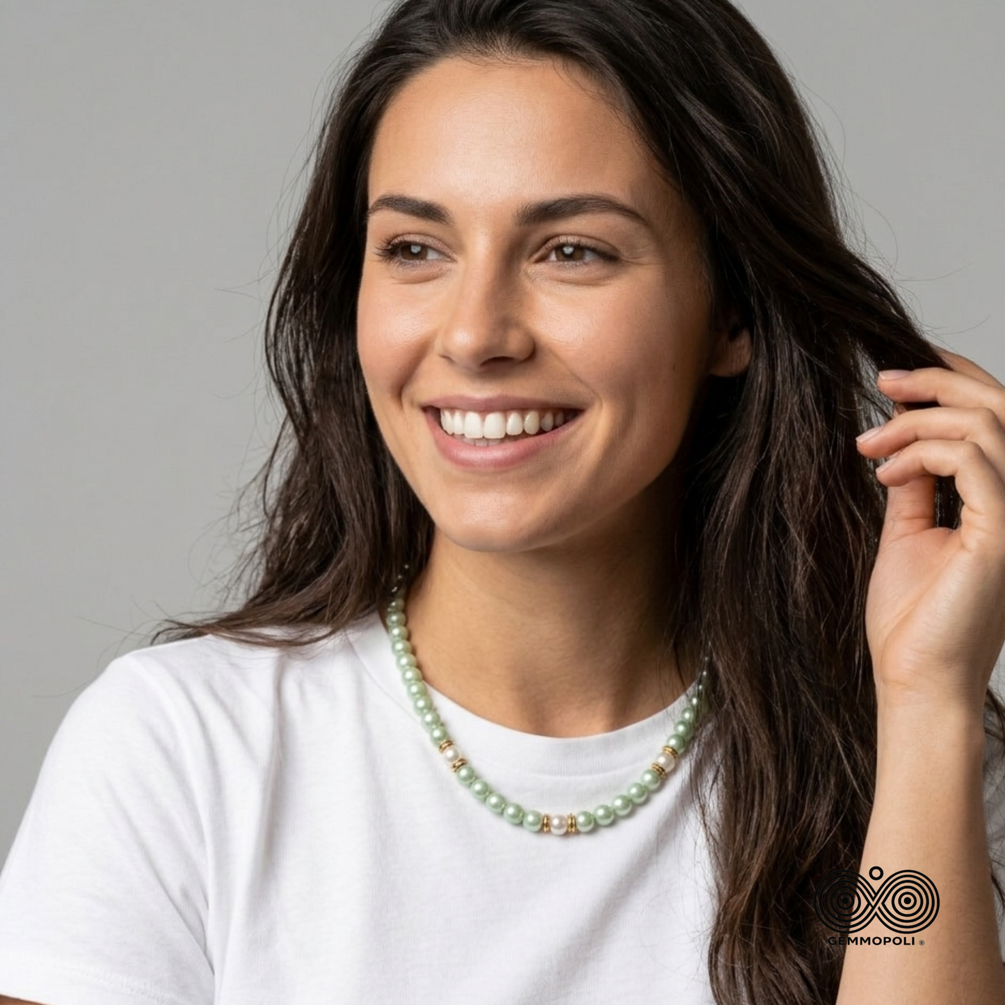 Collana Donna 6 mm Madreperla Verde Acqua Gemmopoli 