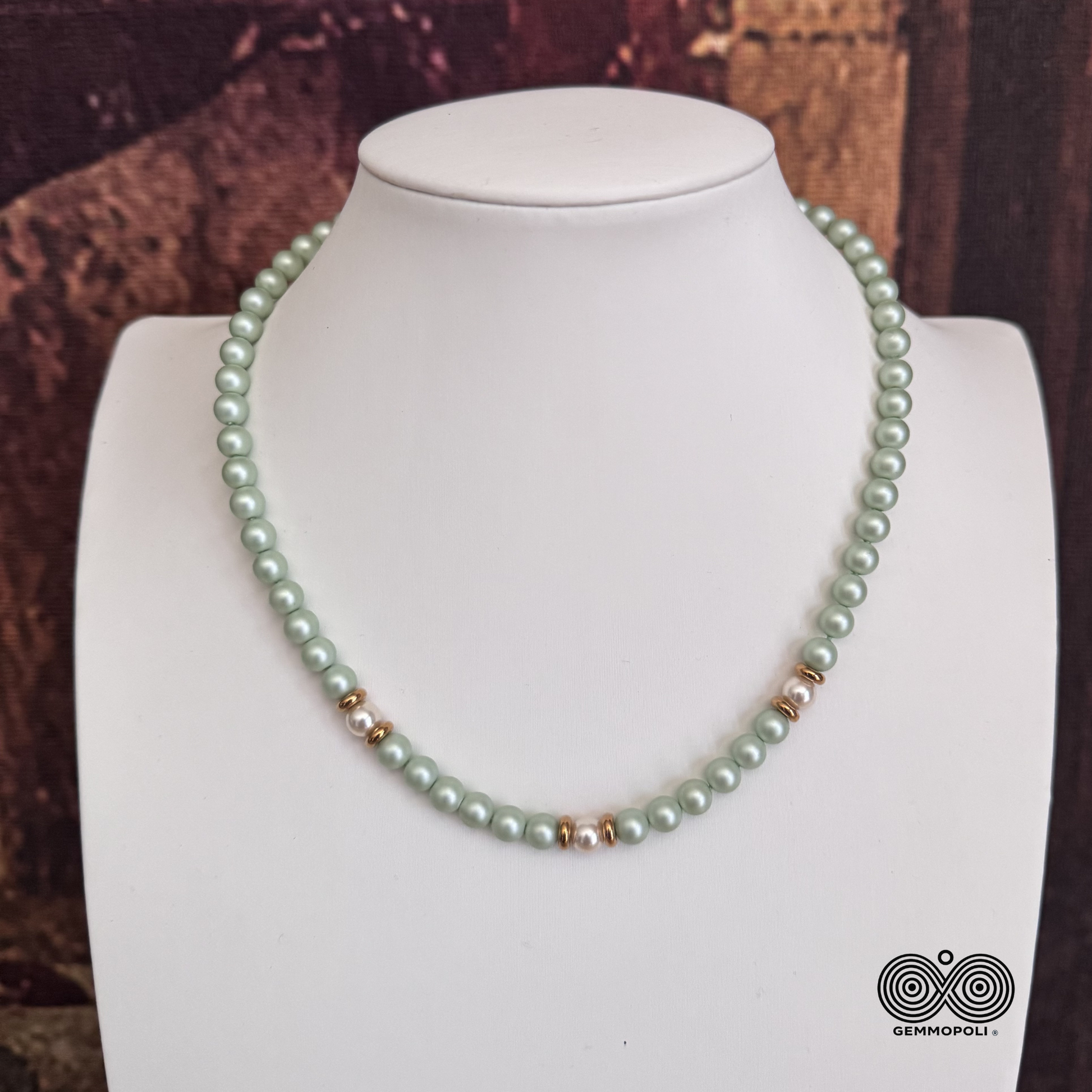 Collana Elegance Easy Madreperla Verde Acqua e Bianco Perla 