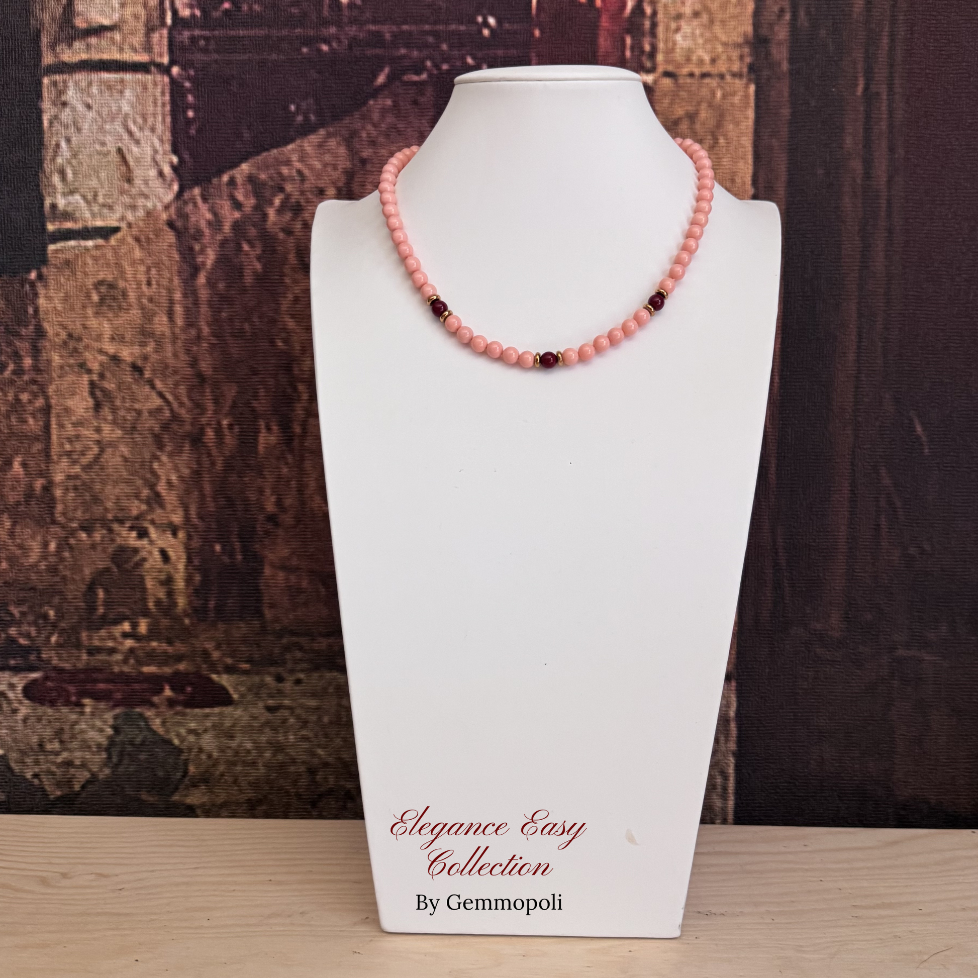 Collana Elegance Easy rosa stile romantico con dettaglio bordeaux 