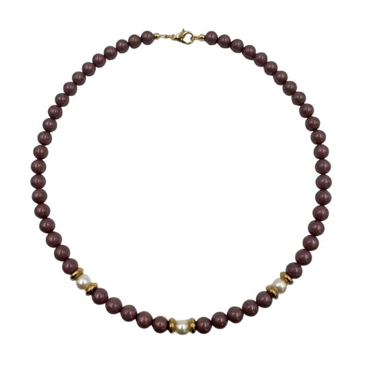 Collana Gemmopoli GA0059 Madreperla Tortora con tre perle Bianche 