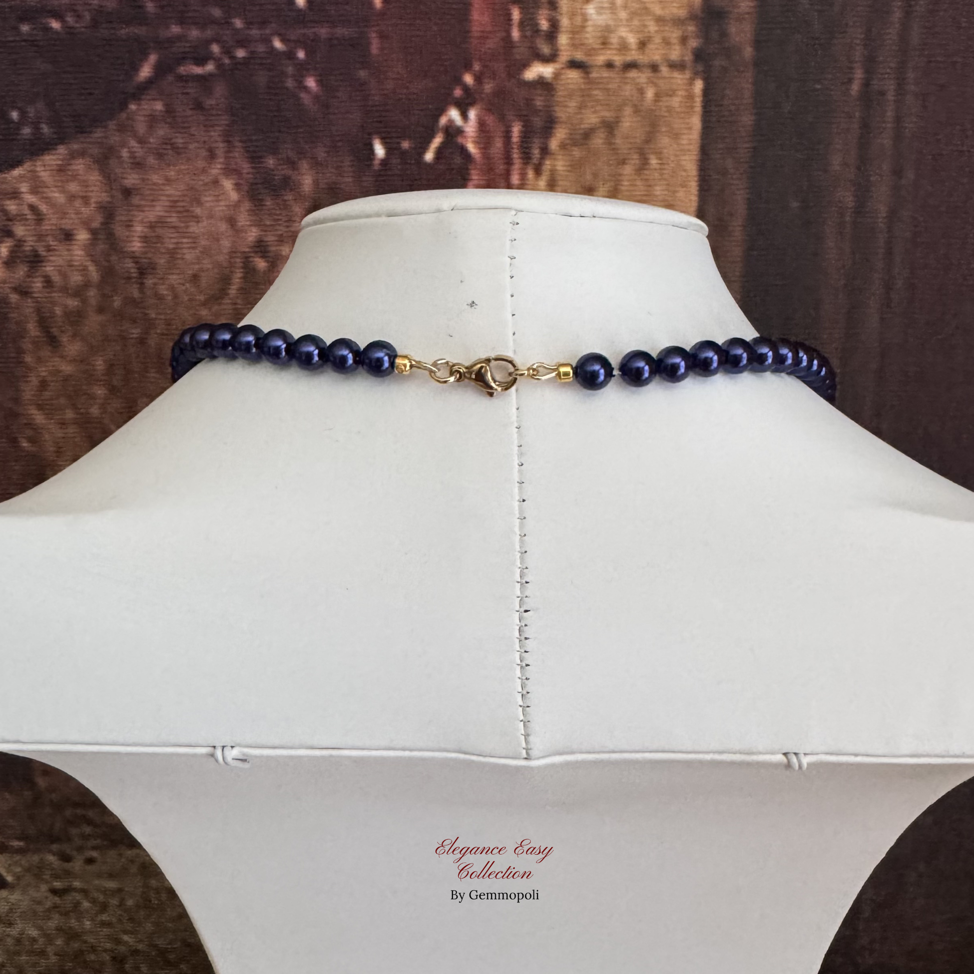 chiusura acciaio oro della collana elegante blu con perle in madreperla  GA0061