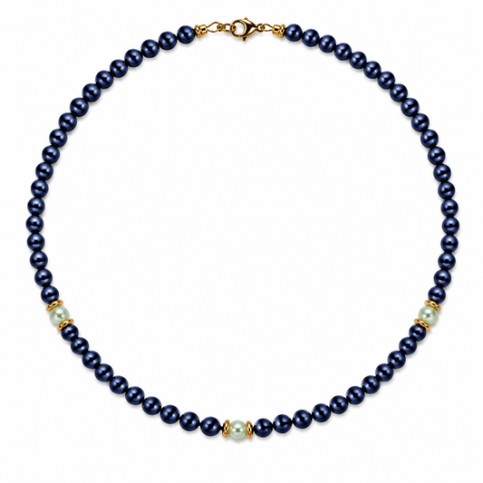 Collana Gemmopoli GA0061 Madreperla Blu con tre perle Verde Acqua 