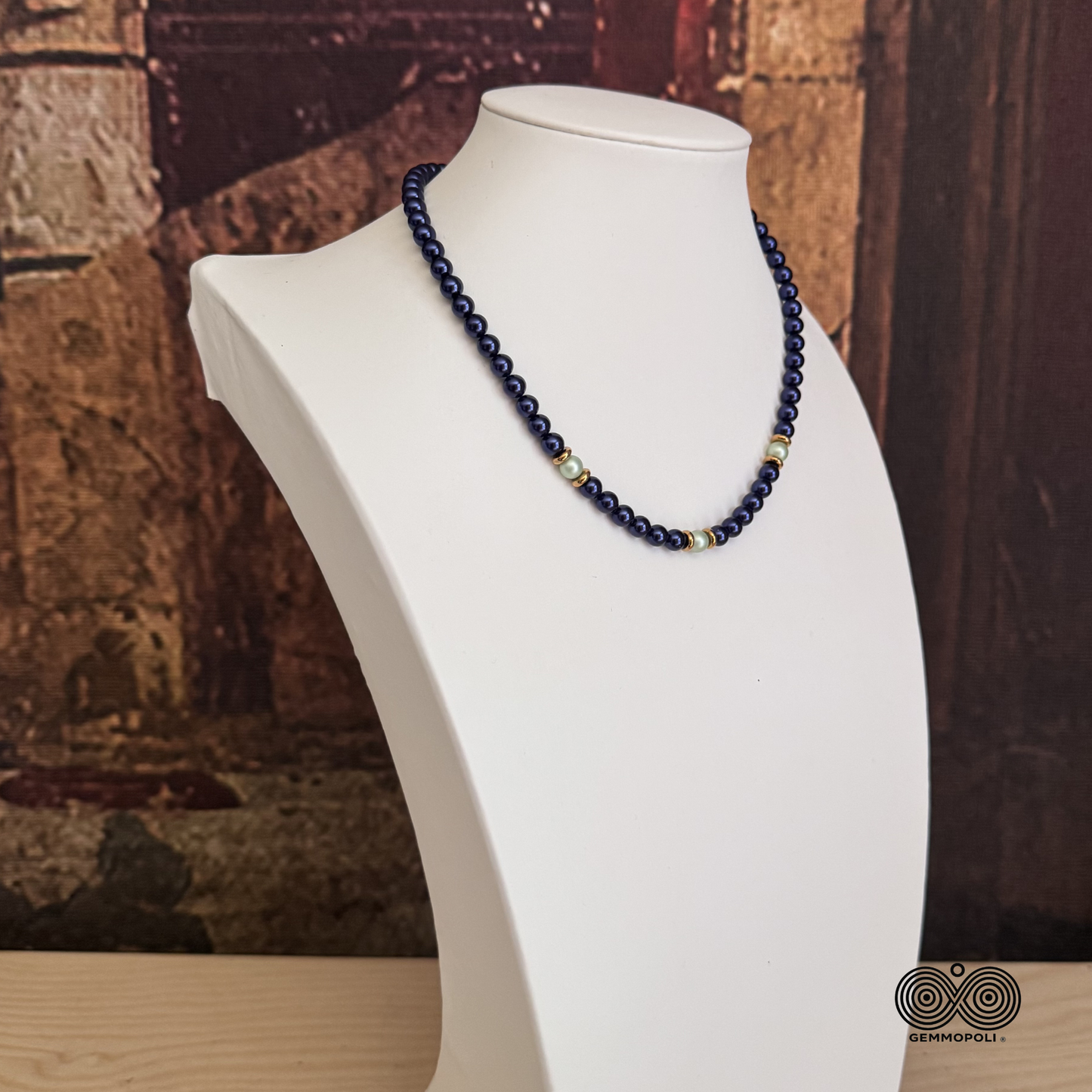 Collana donna Blu con tre perle Verde Acqua centrali 