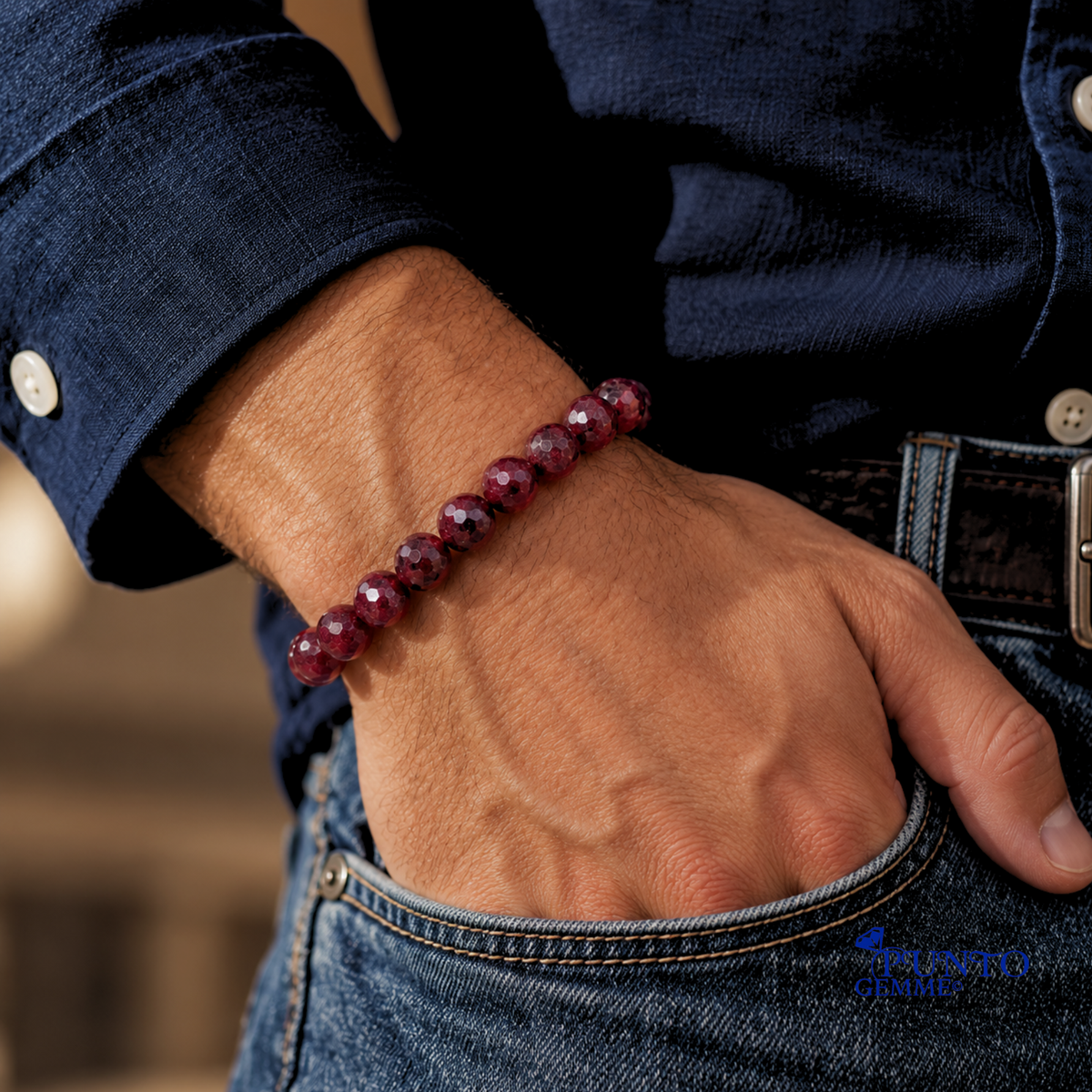 Bracciale Rubino Burma 8 mm MA0007 indossato al polso di modello