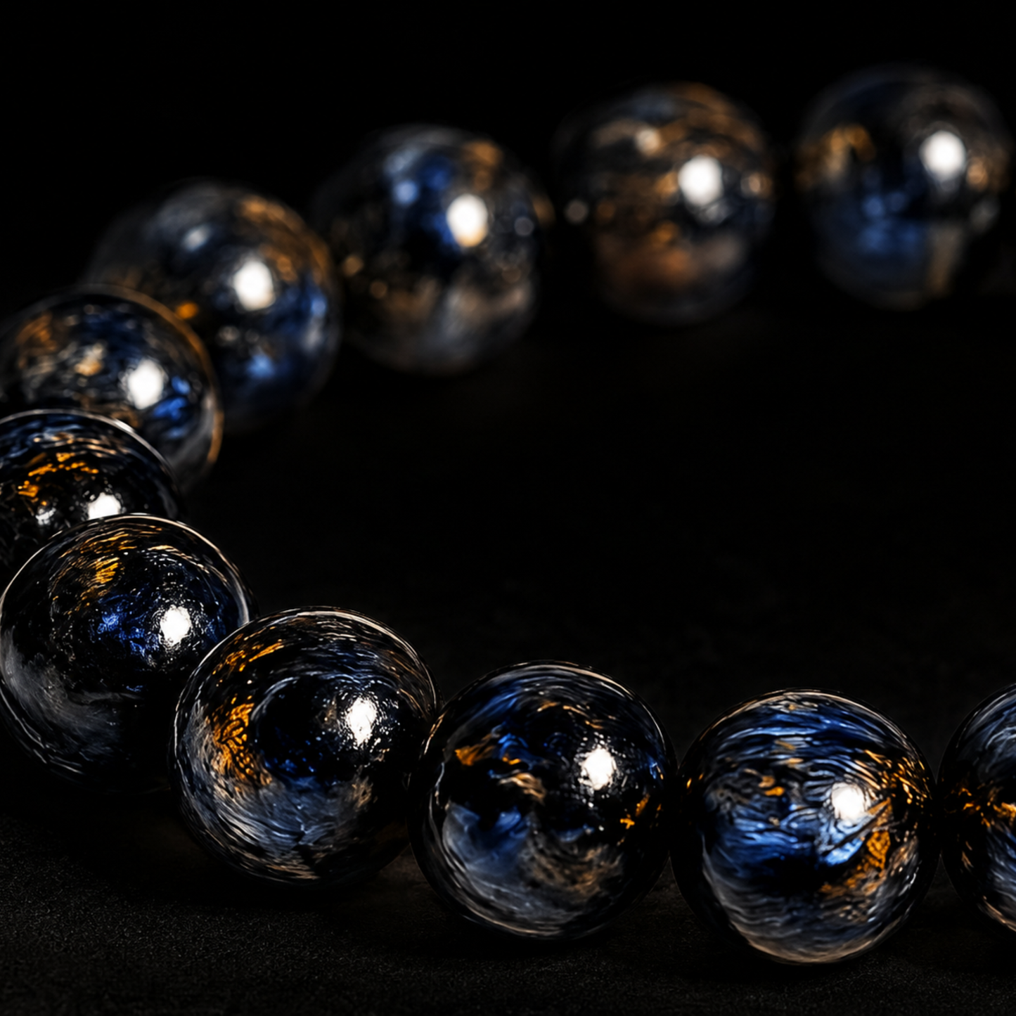 Dettaglio perle Pietersite naturale con chatoyance 