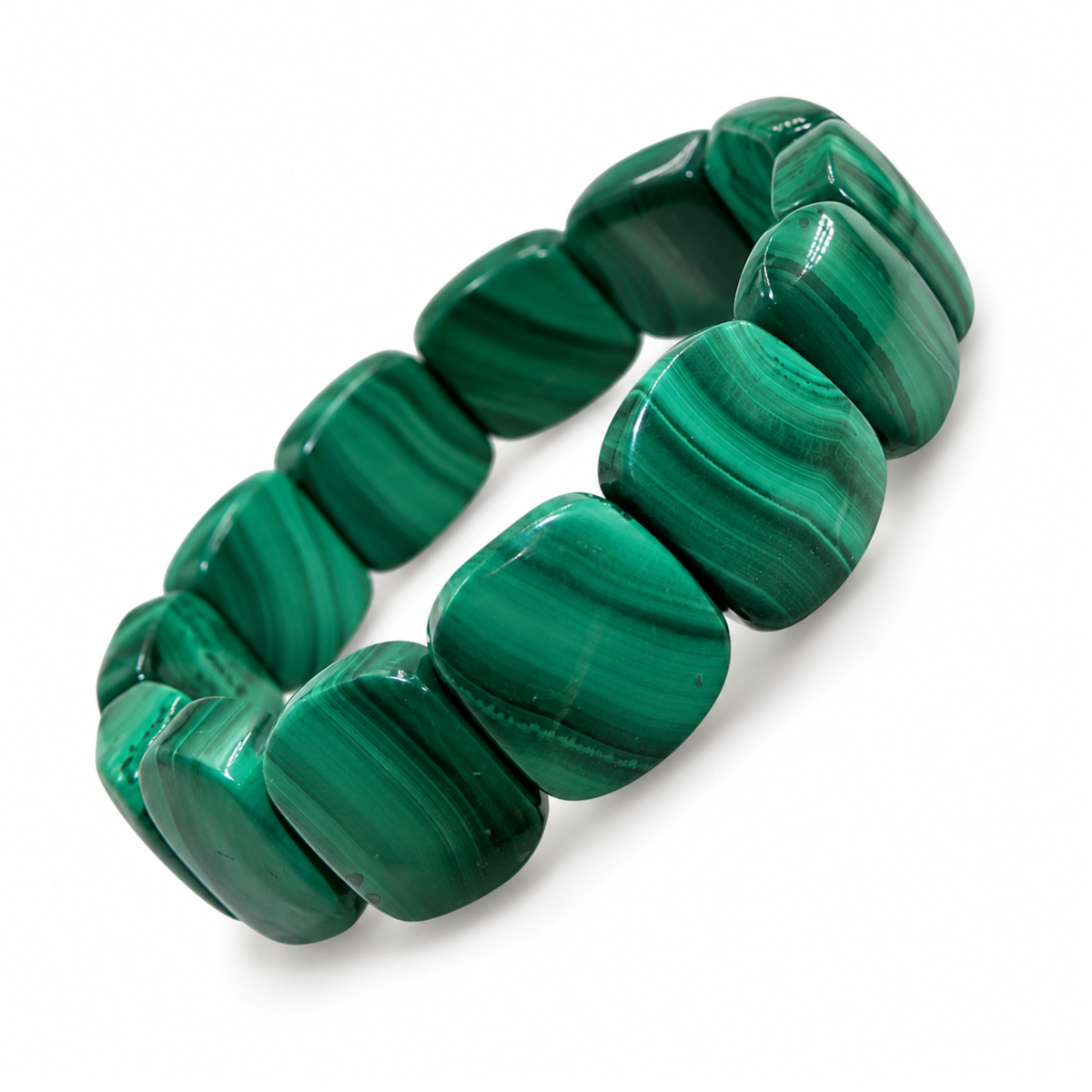 Bracciale malachite del congo naturale due fili rettangolari selezione punto gemme. Sfondo bianco per amazon