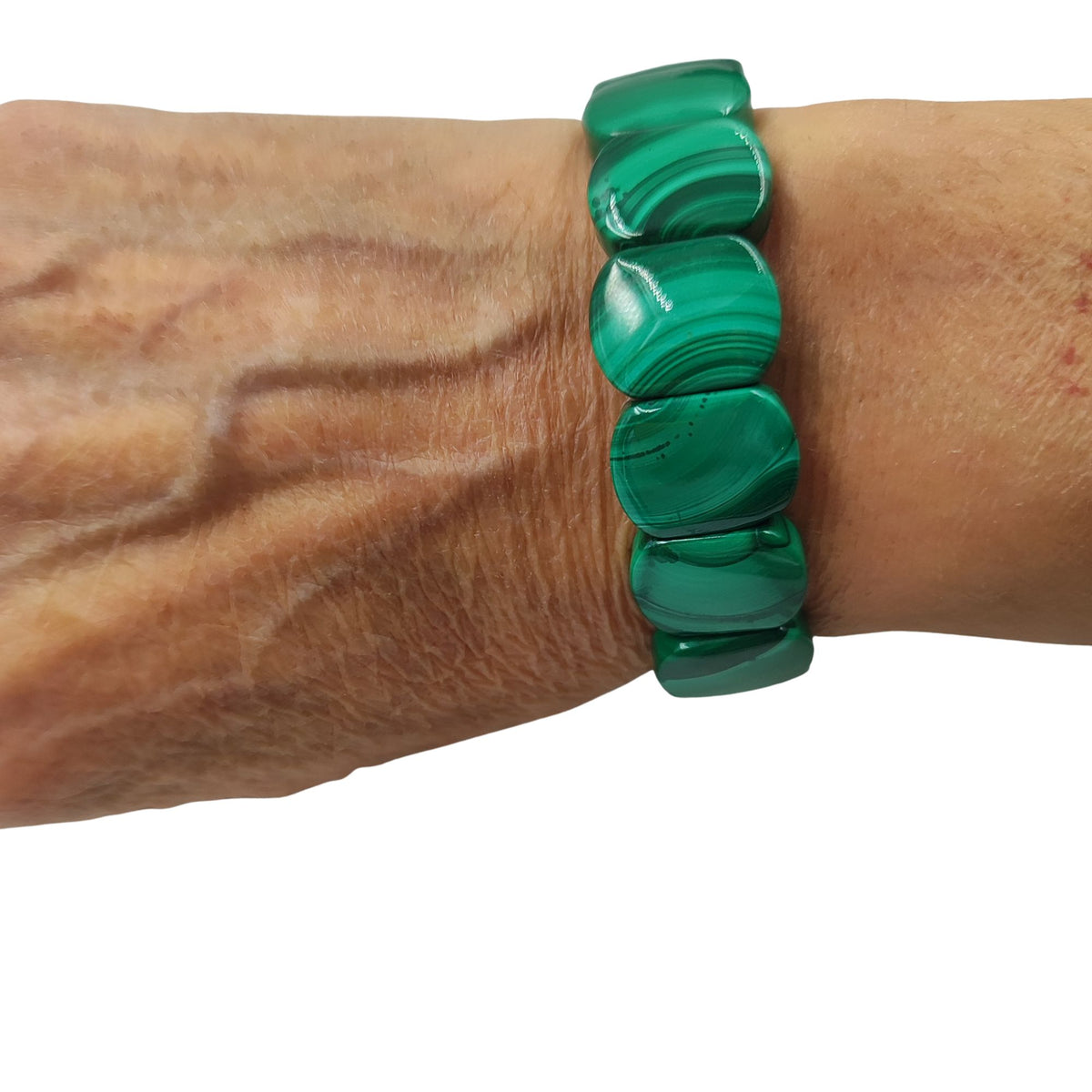 Bracciale malachite del congo naturale due fili rettangolari selezione punto gemme. Sfondo bianco per google