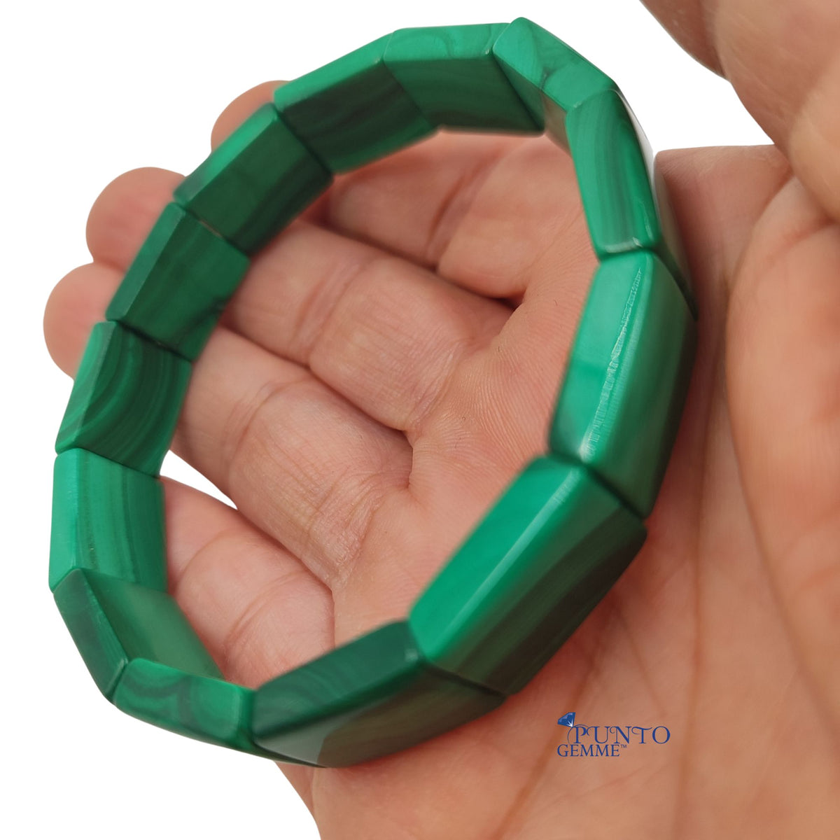 Bracciale elastico rettangolare malachite MA0048 vista frontale.