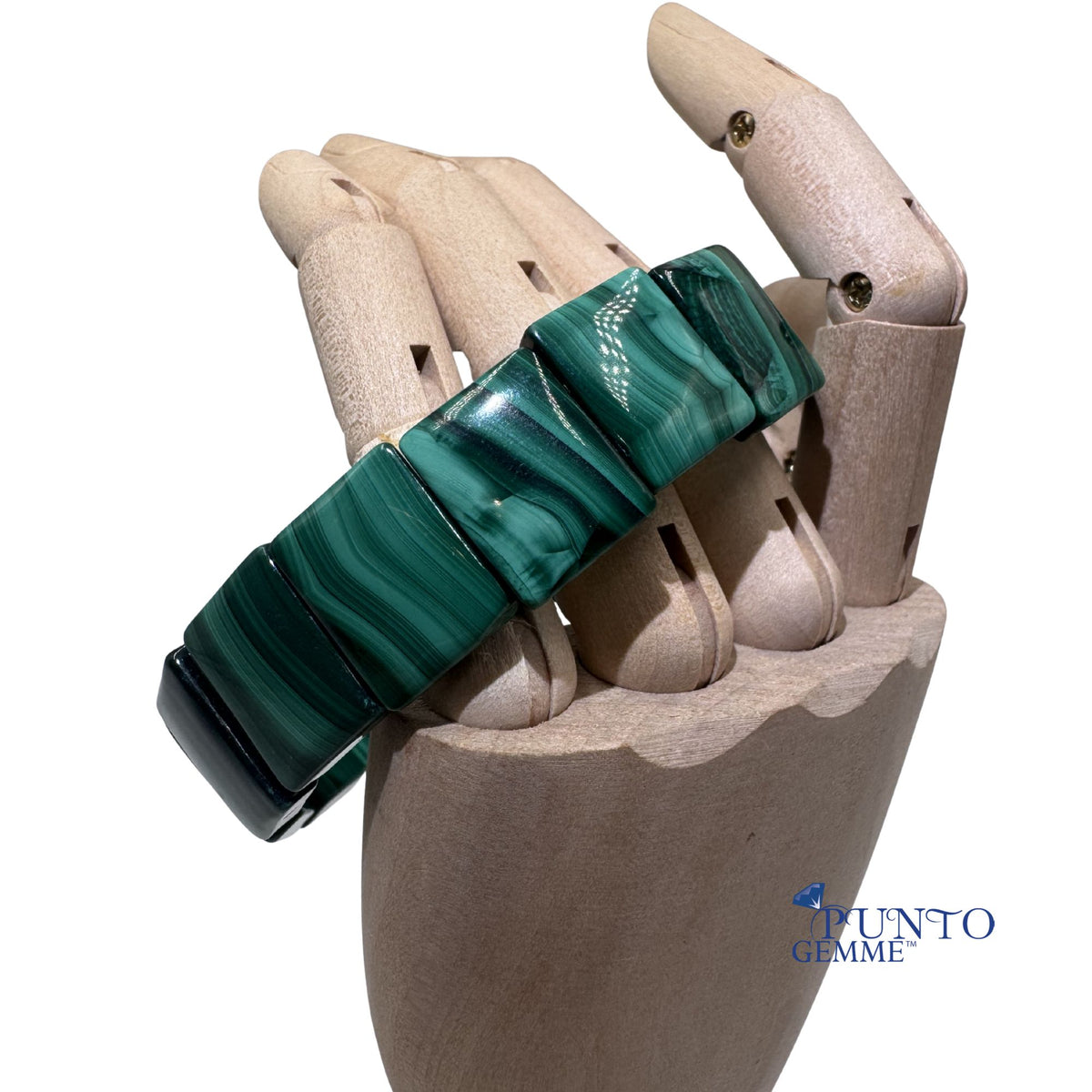Malachite africana autentica bracciale con finitura lucida su base mano in legno
