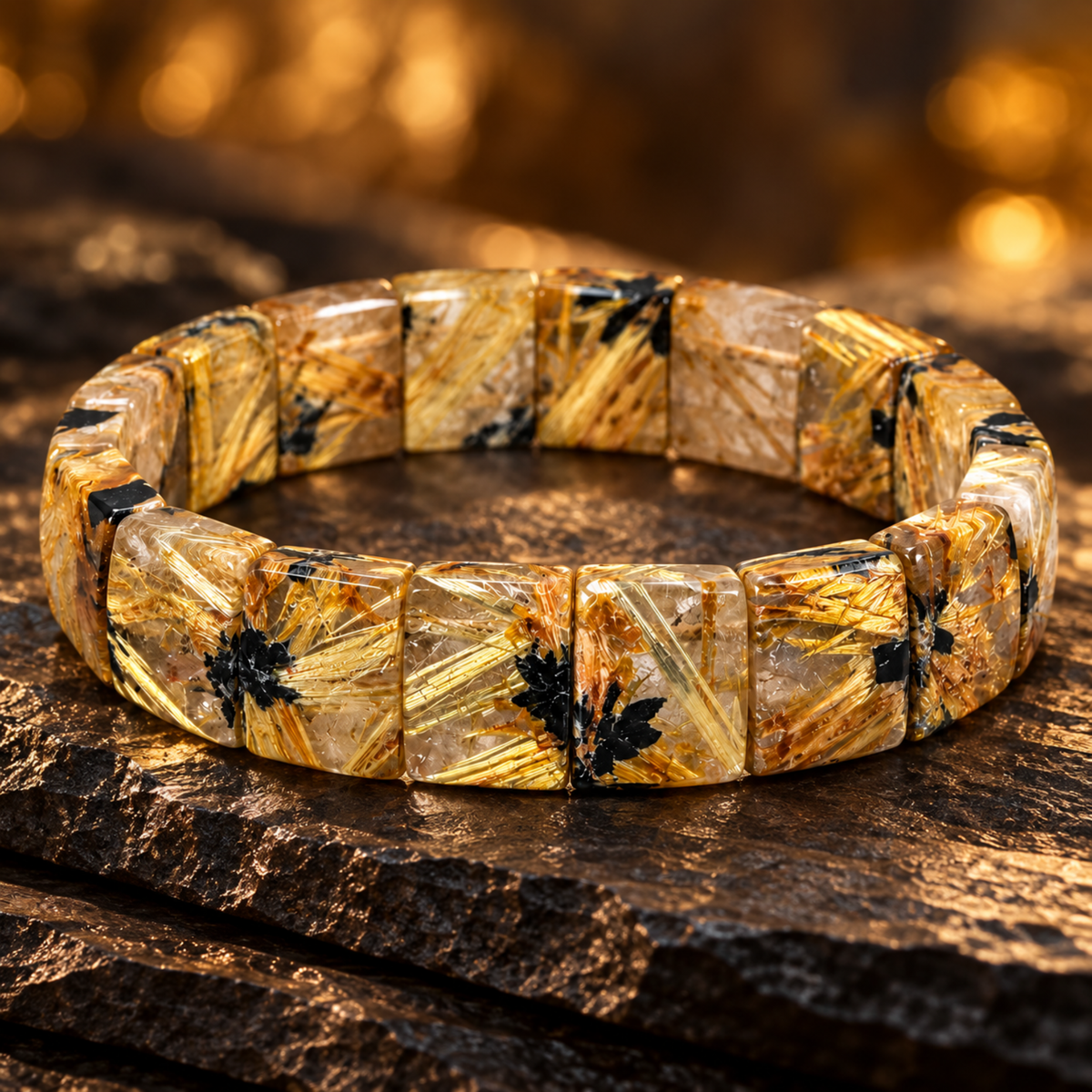 Bracciale Quarzo Rutilato rettangolare lotto certificato Punto Gemme MA0053