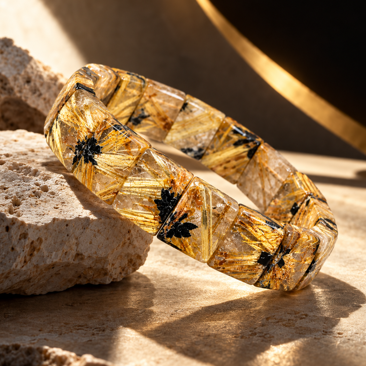 Quarzo Rutilato naturale con inclusioni dorate bracciale MA0053