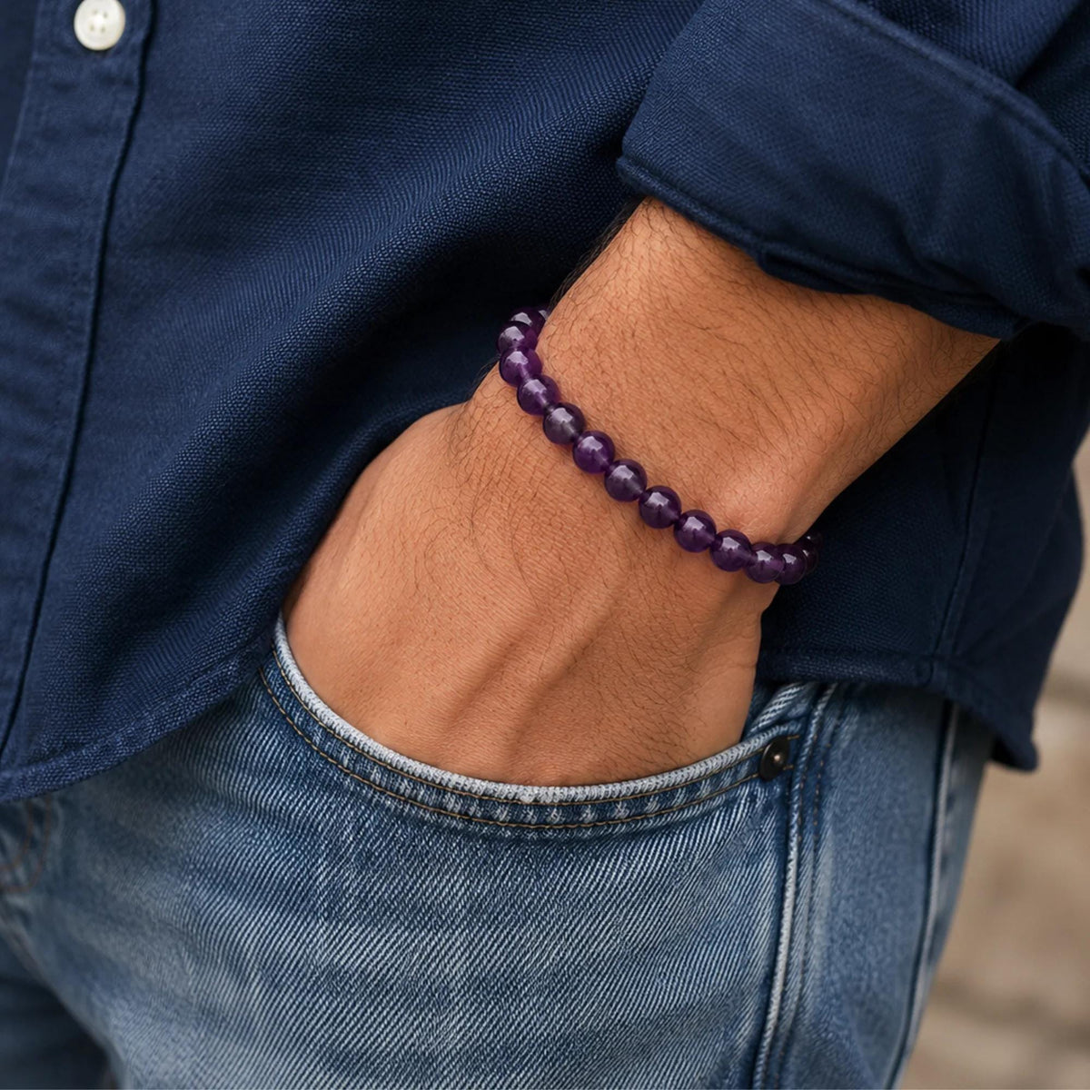 Bracciale Ametista Naturale Grado A 8 mm Unisex Punto Gemme MA0058 - MA0058 - foto 3