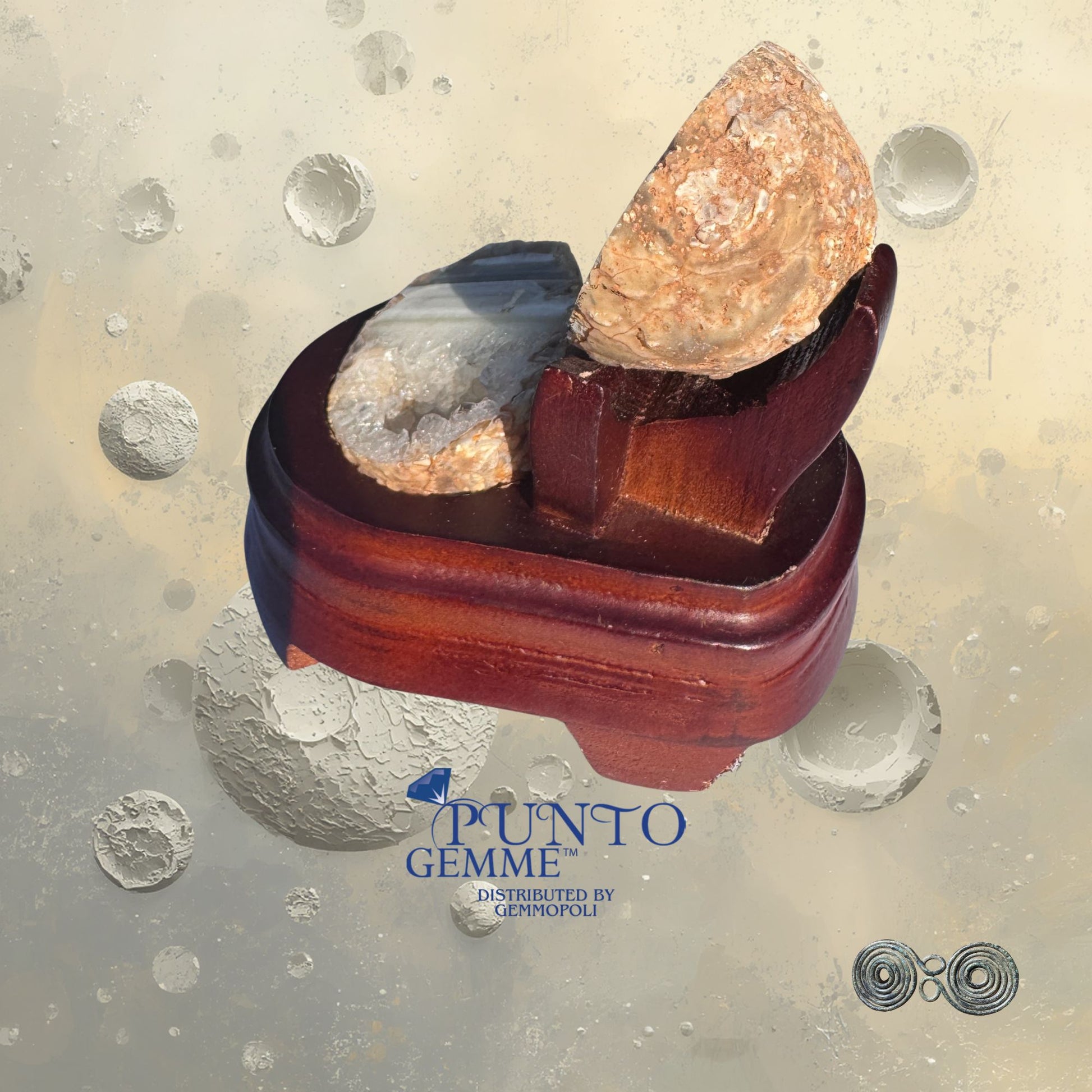 Set geode agata striata e base in legno Punto Gemme distribuito da Gemmopoli.