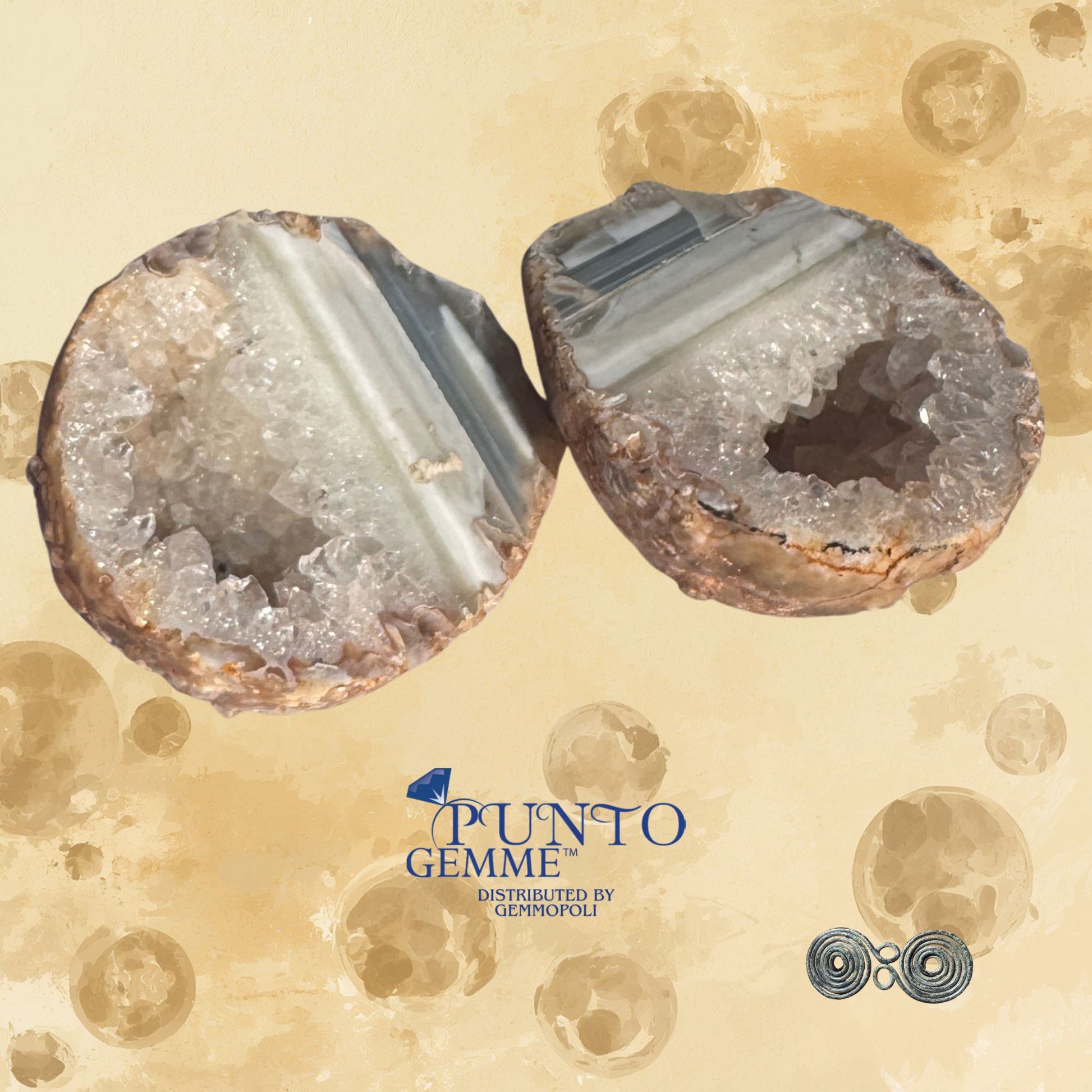 Agata striata naturale grezza con interno cristallino per cristalloterapia.