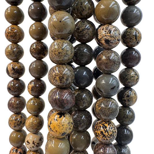 Set di fili di Diaspro Artic (6, 8, 10, 12mm) affiancati che mostrano le diverse misure.