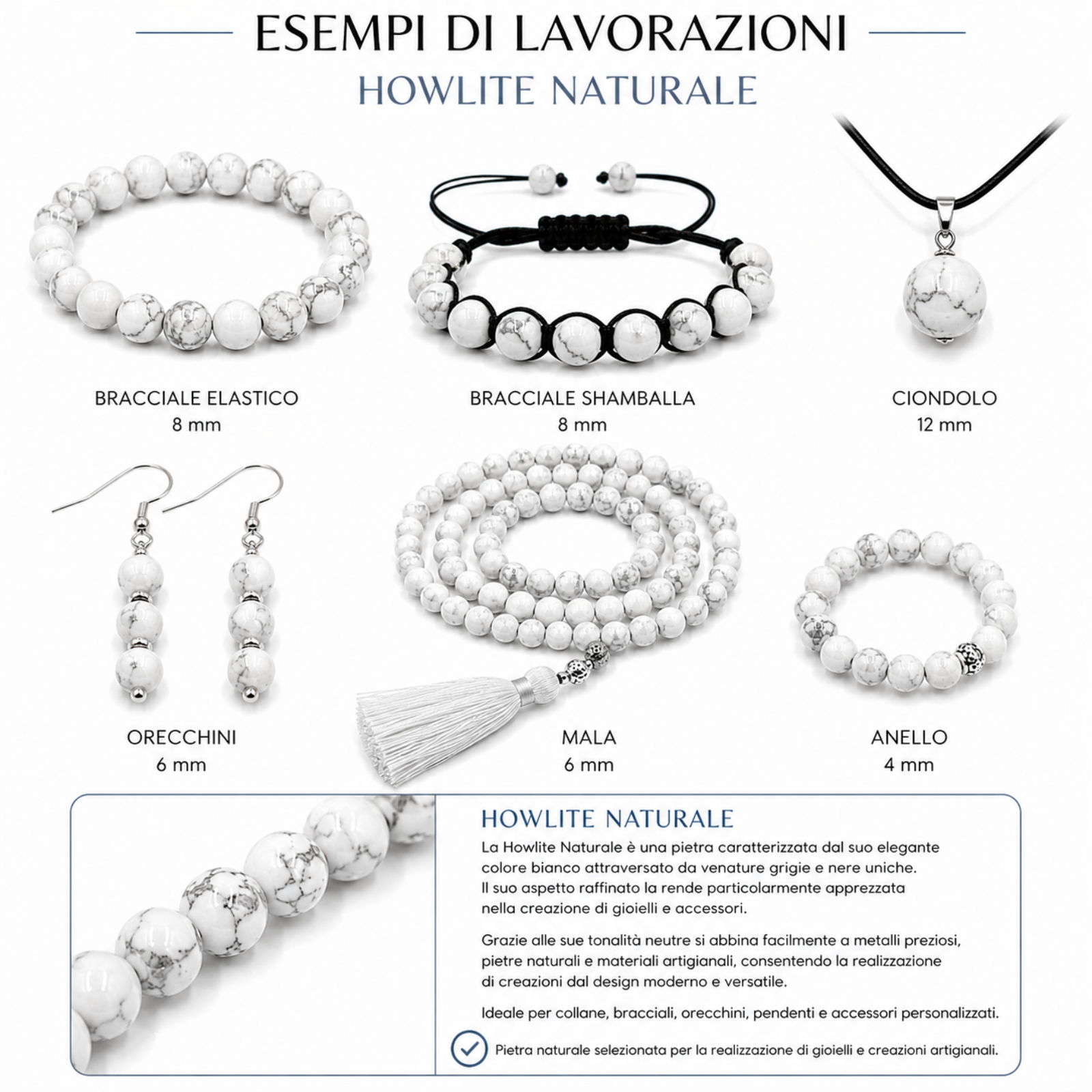PE0420 filo howlite esempi lavorazioni