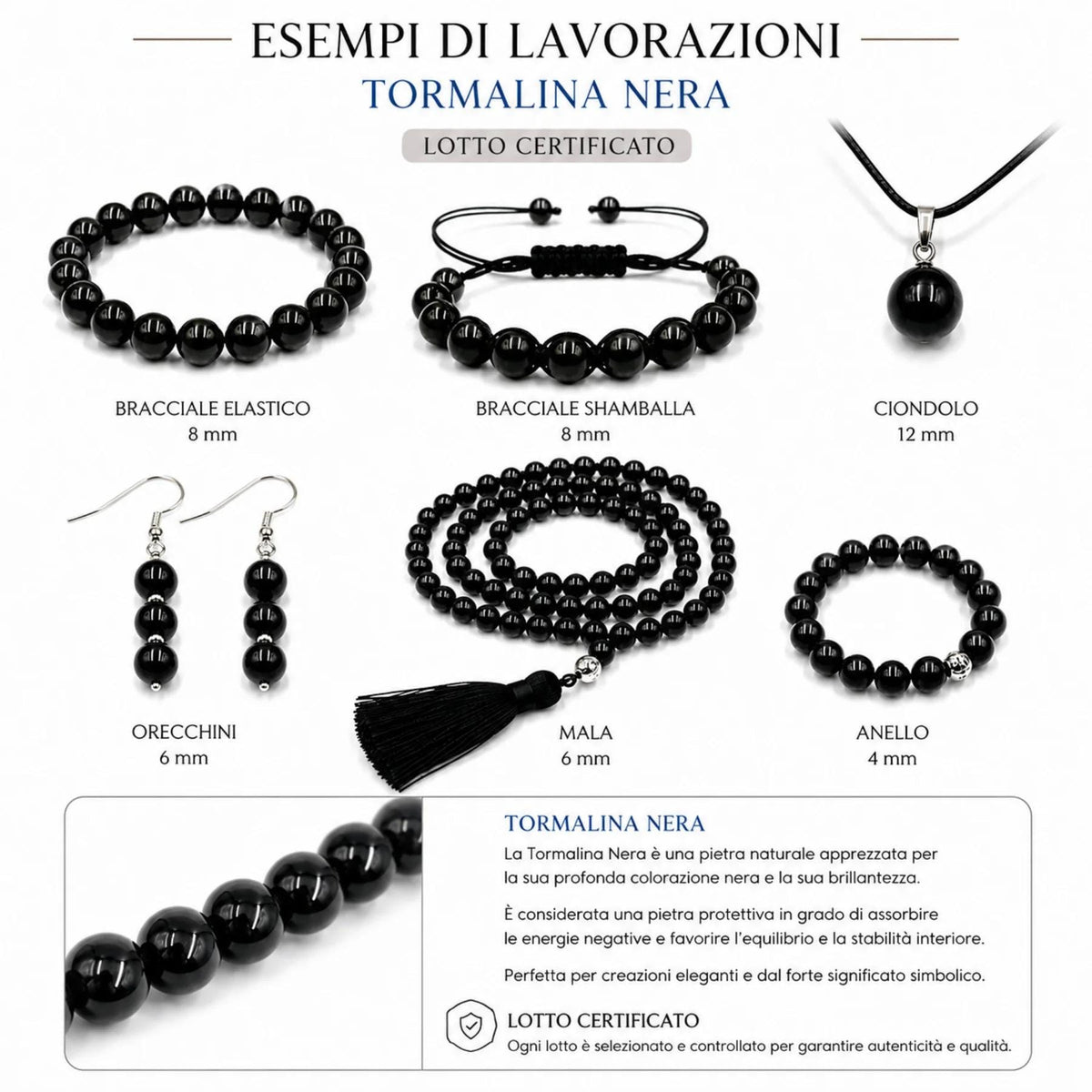 Filo Tormalina Nera Naturale Tondo 4-12 mm Lotto Certificato - PE0421 - foto 4