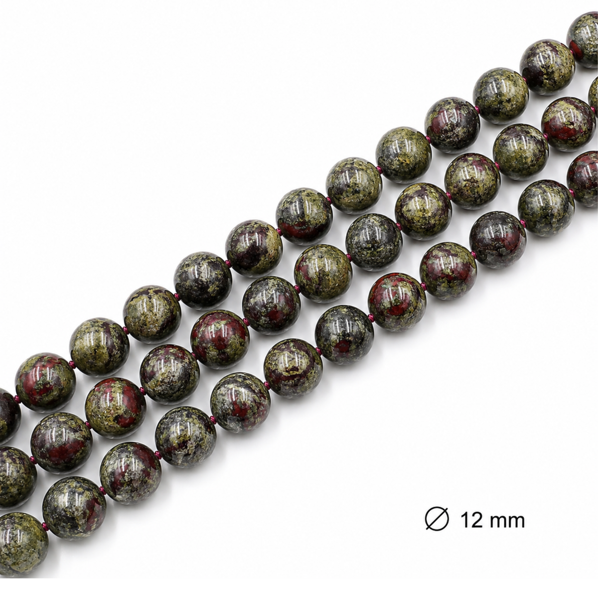 Tre fili di Diaspro Sangue di Drago Naturale tondo 12 mm