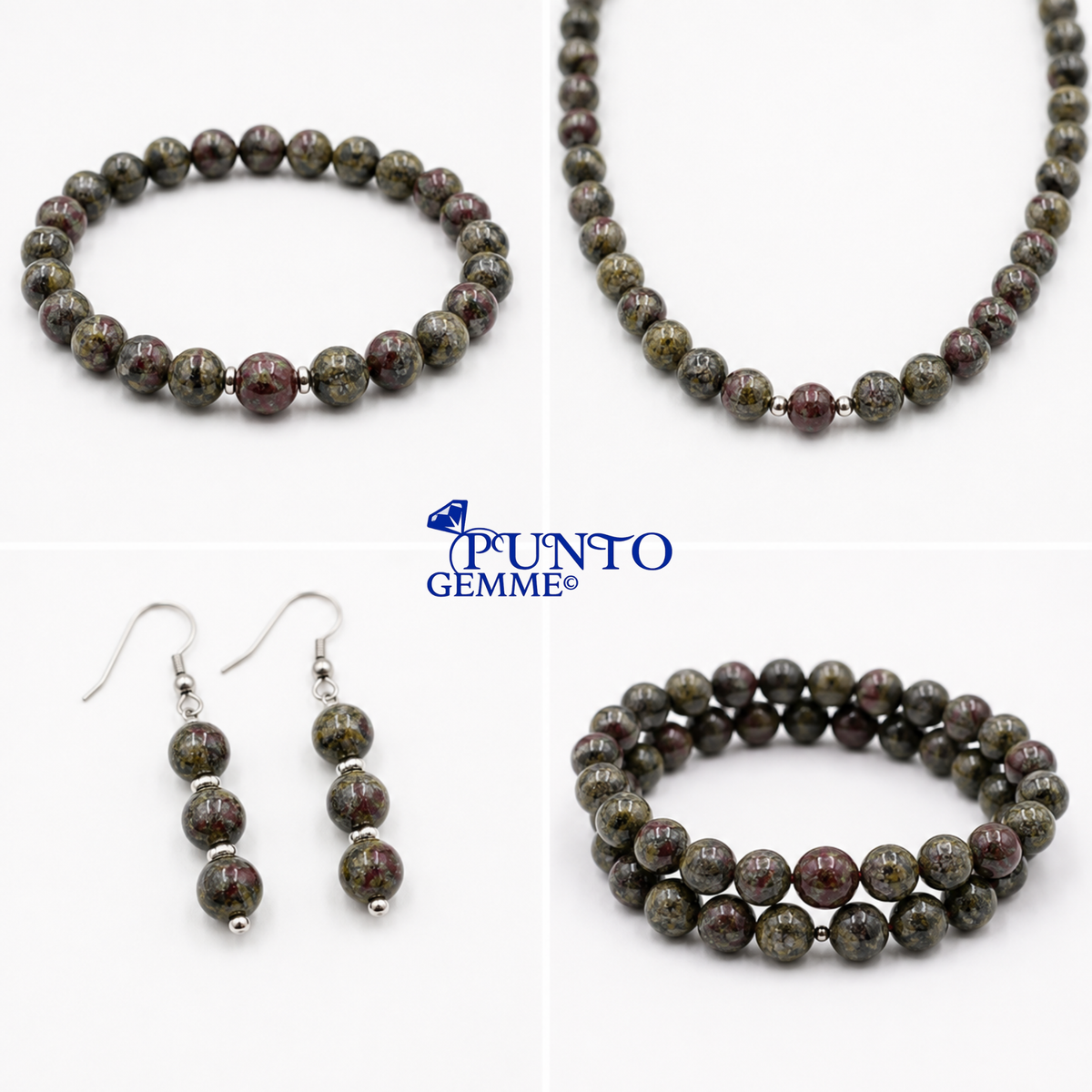 Esempi di lavorazione con  perle Diaspro Sangue di Drago Naturale 12 mm