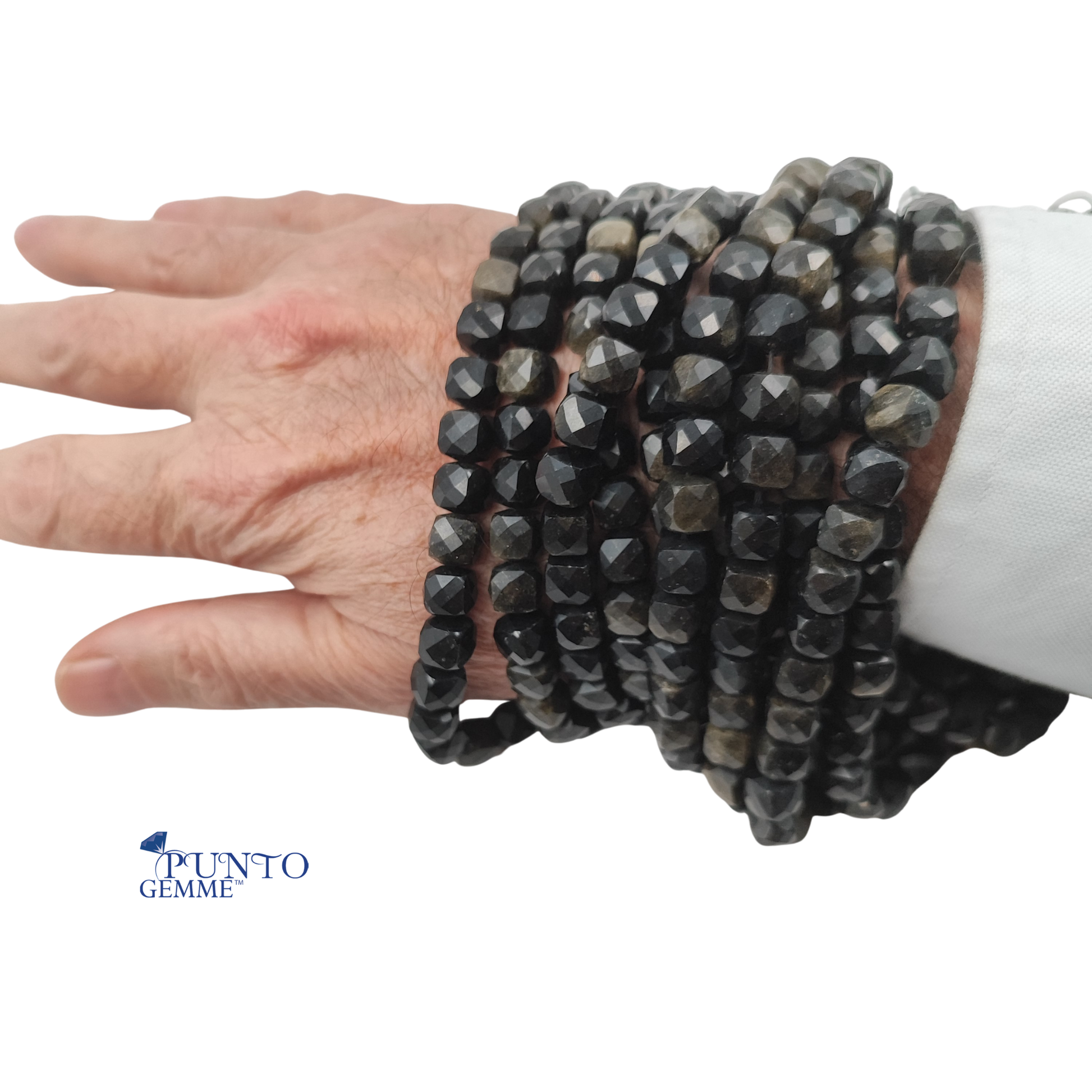 Serie di fili di Ossidiana Dorata certificata per la creazione di gioielli energetici di lusso.