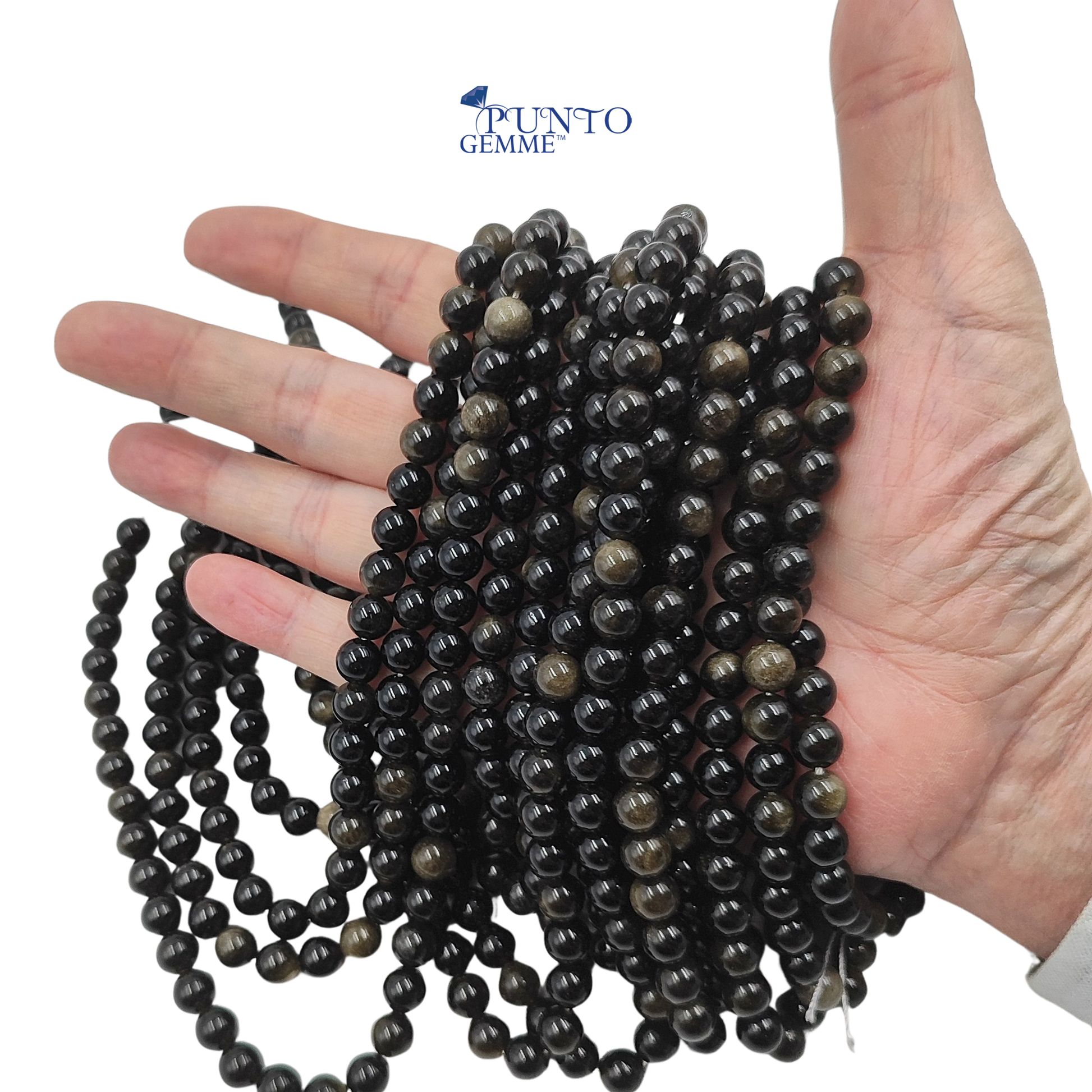 Fili Ossidiana Gold naturale tondo liscio PE0440 per gioielli 