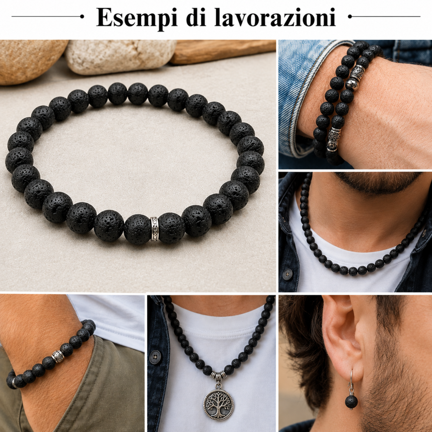 esempi di lavorazione del Filo Pietra Lavica naturale PE0450 Punto Gemme 
