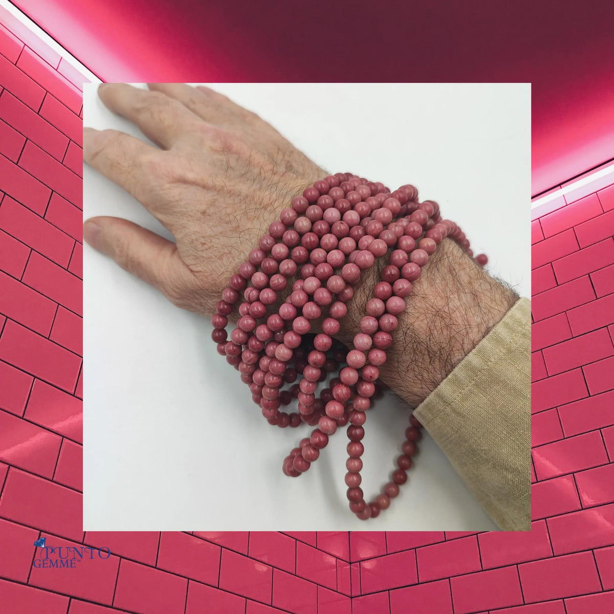 Filo Rodonite Pietra Naturale Rosa Certificato PE0460  indossato