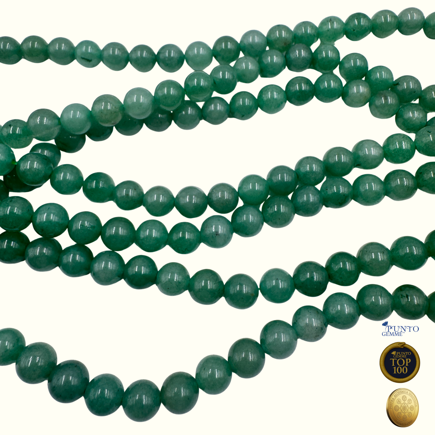 Avventurina Verde 8mm tondo liscio, colore verde intenso (PE0500-08). Top100 Pietra aurea