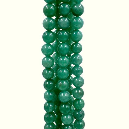 Filo di perle Avventurina Verde 8mm tondo liscio, colore verde intenso (PE0500-08).