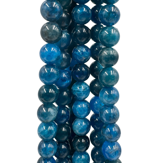 Filo di perle Apatite Blu 8mm tondo liscio, colore blu elettrico intenso (PE0310-08).