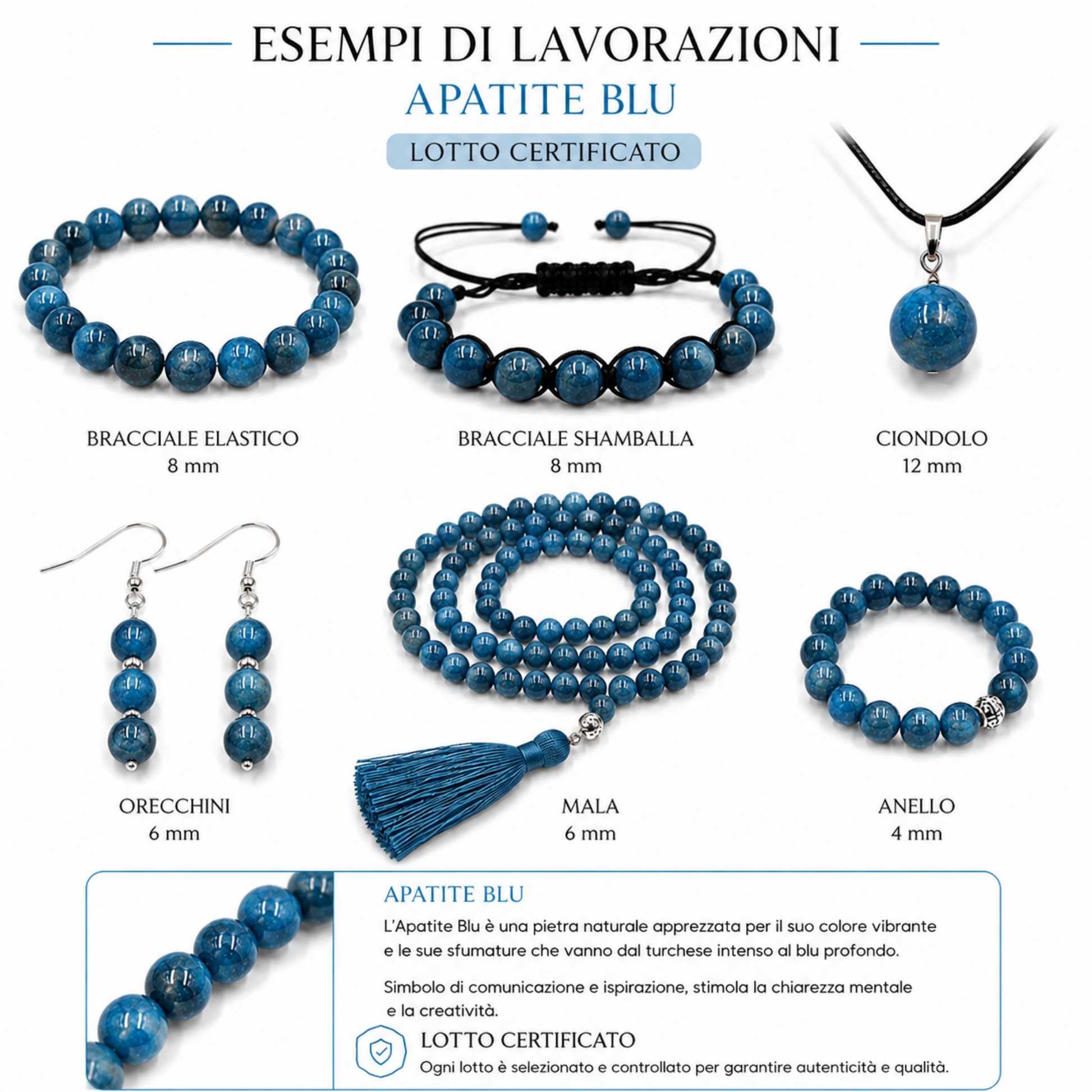 Esempi di lavorazione filo pietre naturali Apatite Blu Punto Gemme 
